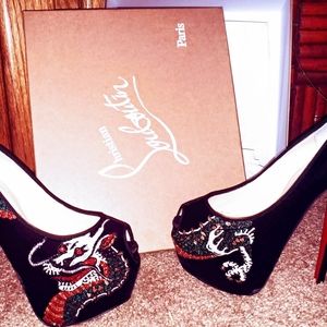 Christian Louboutin black and red dragon heels